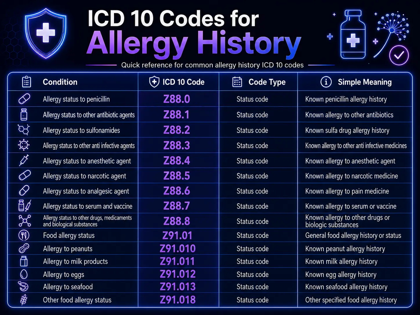 ICD 10 Codes for Allergy History