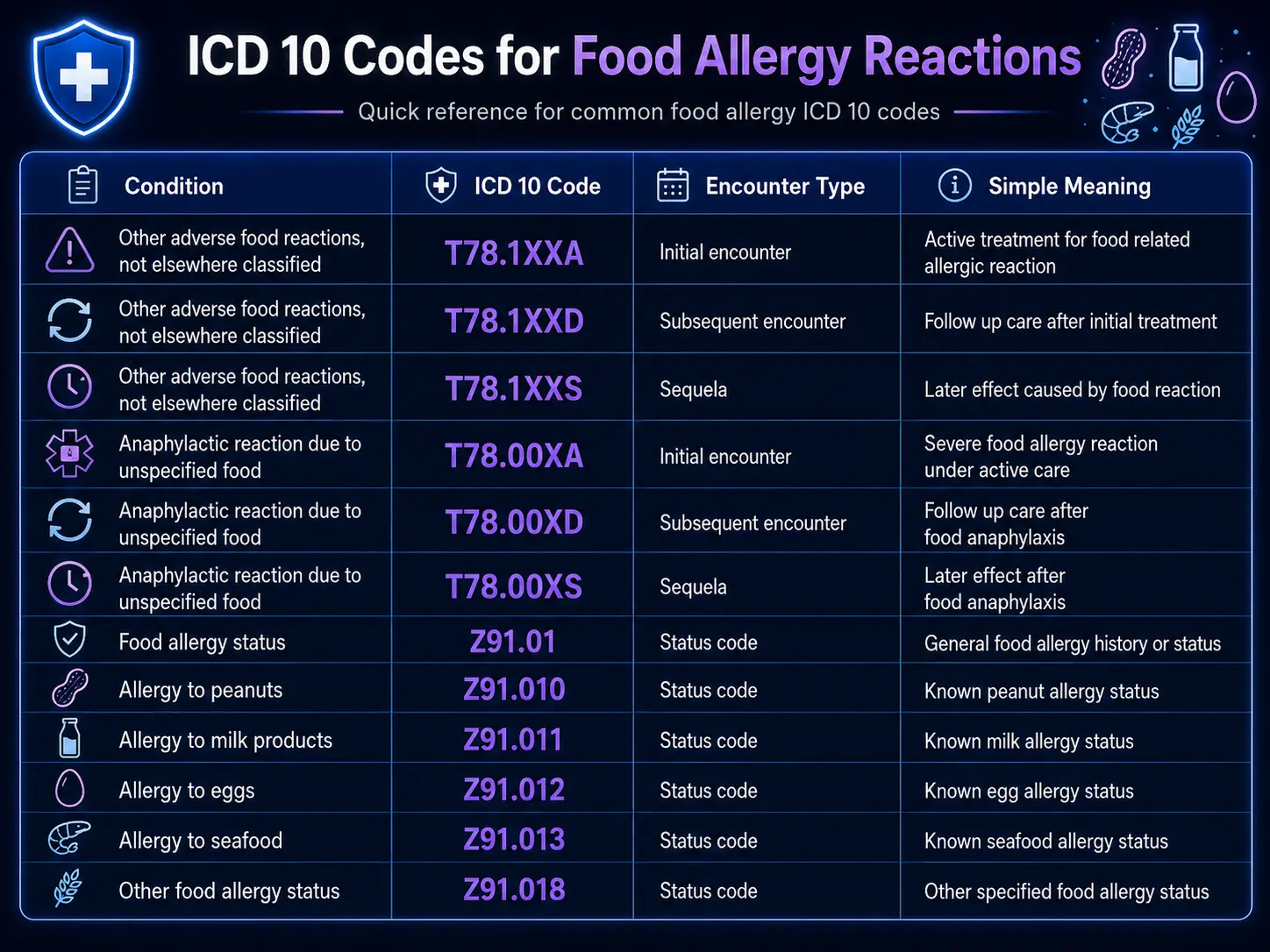 ICD 10 Codes for Food Allergy Reactions